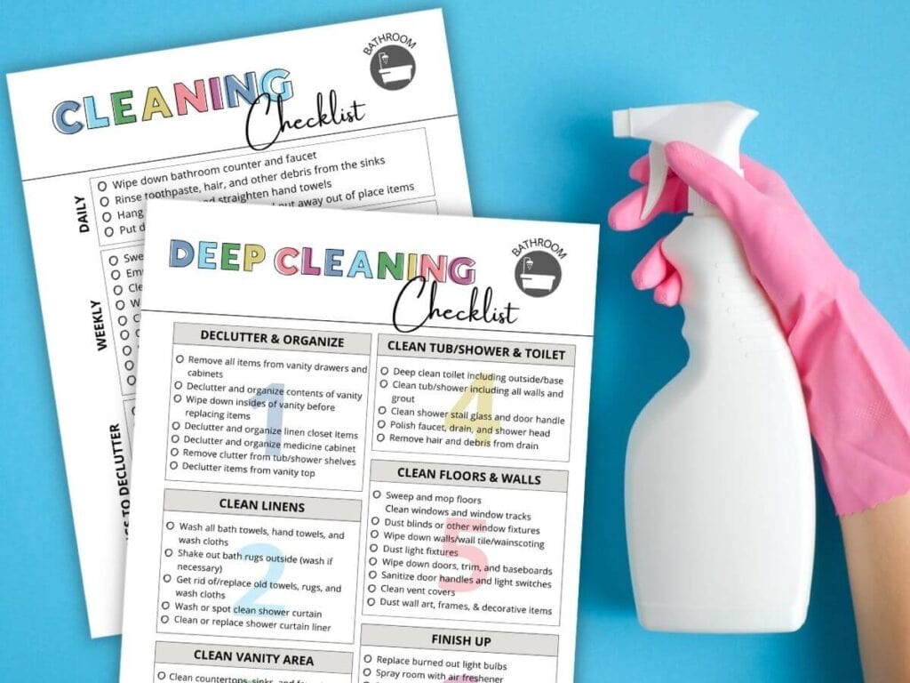 bathroom cleaning checklist PDF with cleaning spray