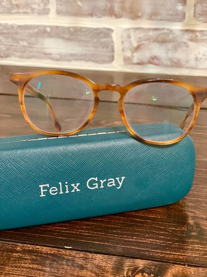 blue light blocking glasses on a desk