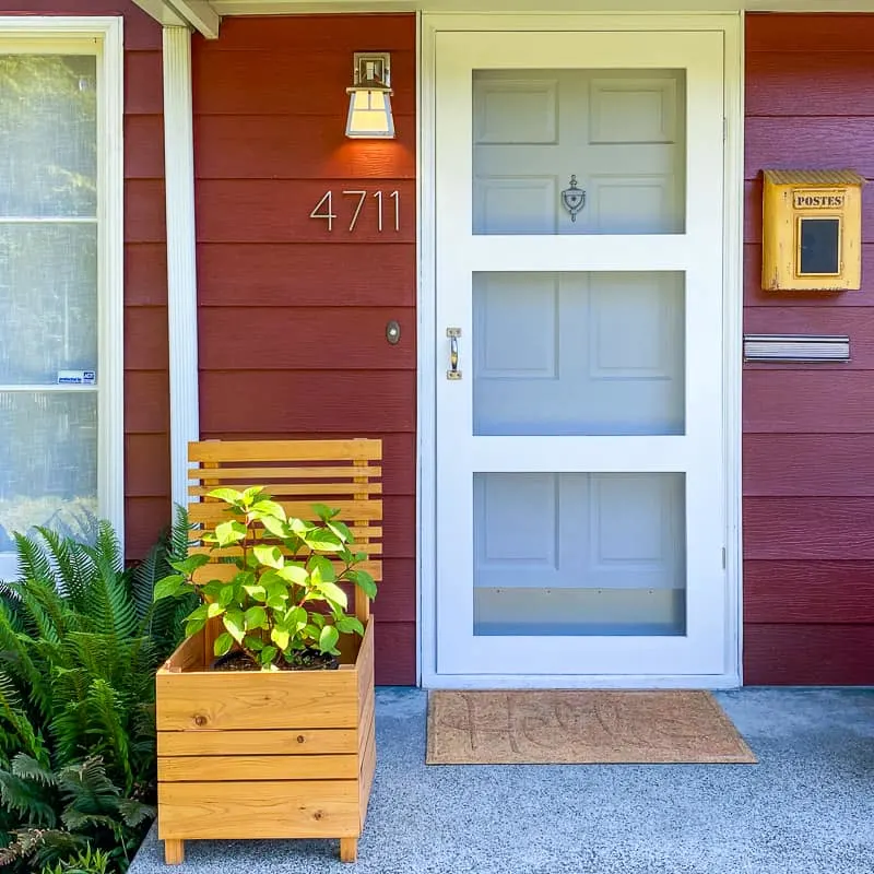 DIY planter box on a front porch