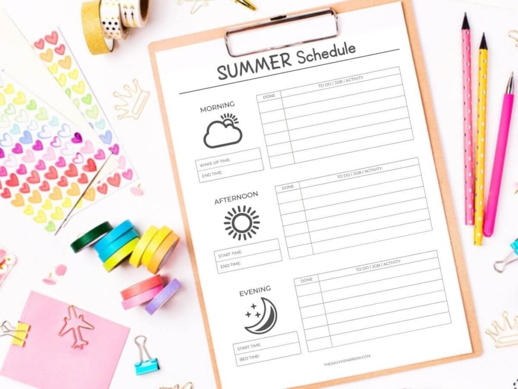 Summer Daily Schedule Template For Kids