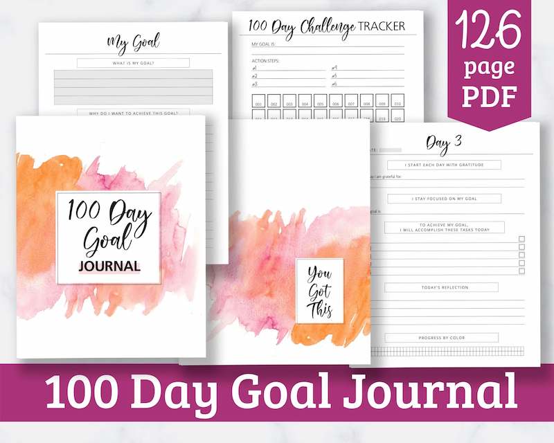 mockup of printable 100 day goal journal