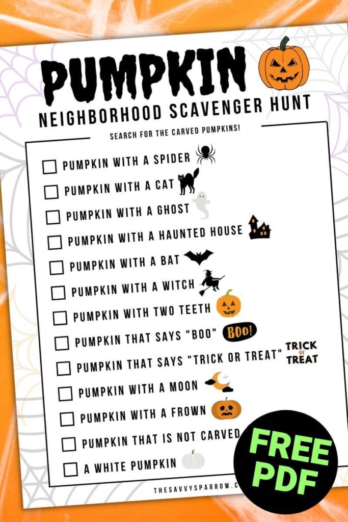 free printable pumpkin scavenger hunt PDF