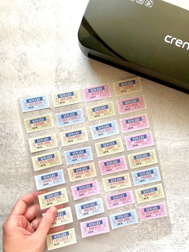 reward tickets in a laminating pouch