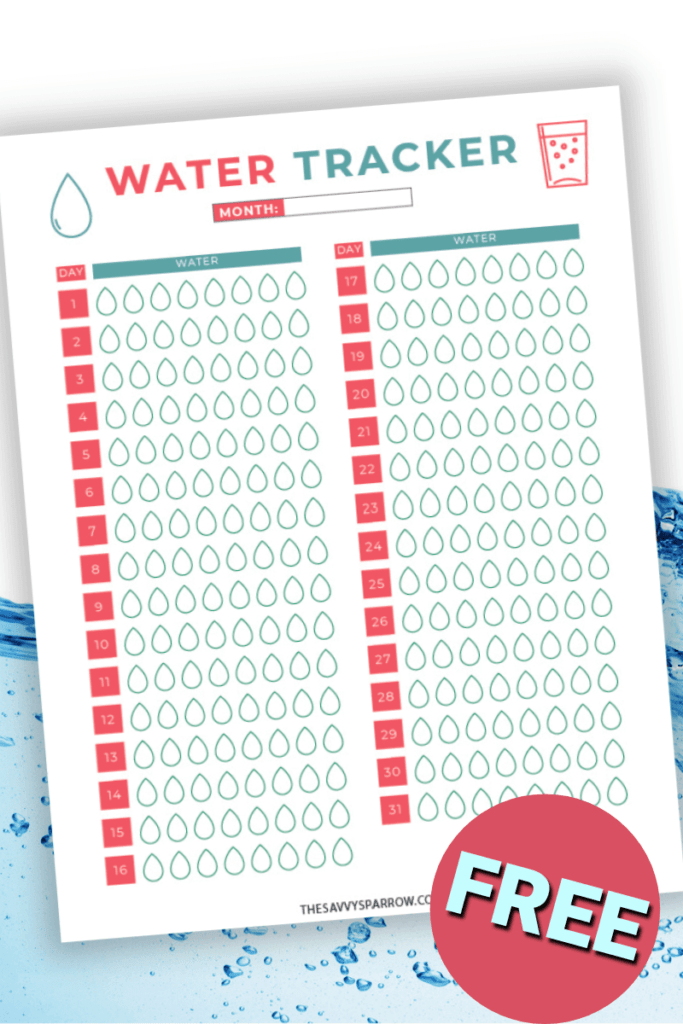 water tracker printable with the word "Free"