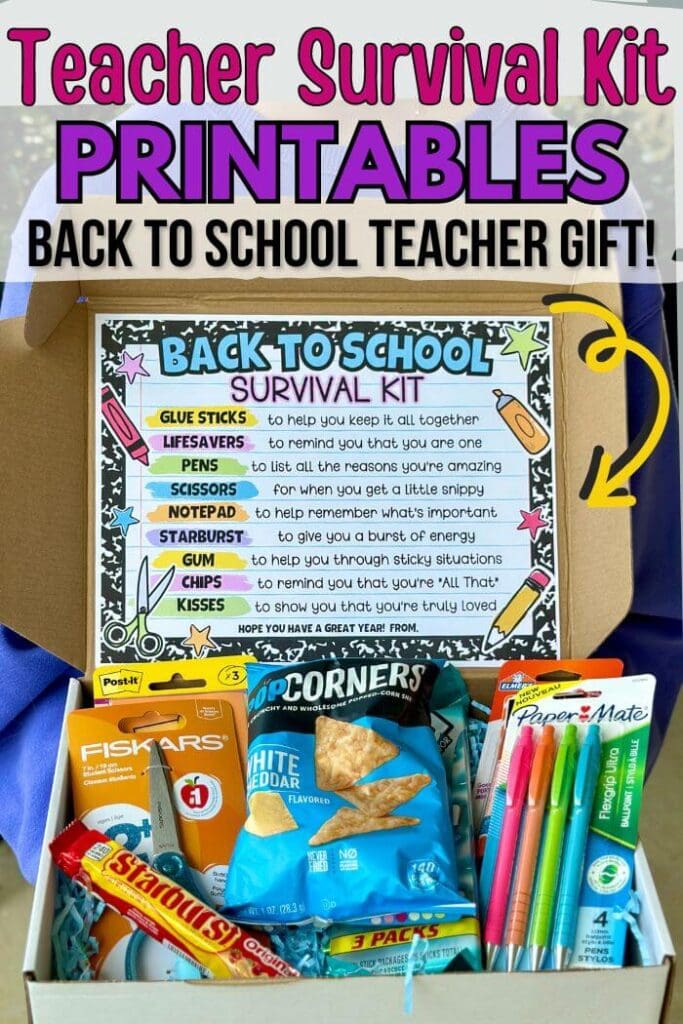 teacher survival kit with useful items and snacks