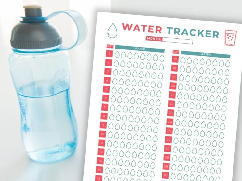water tracker printable PDF with a water bottle