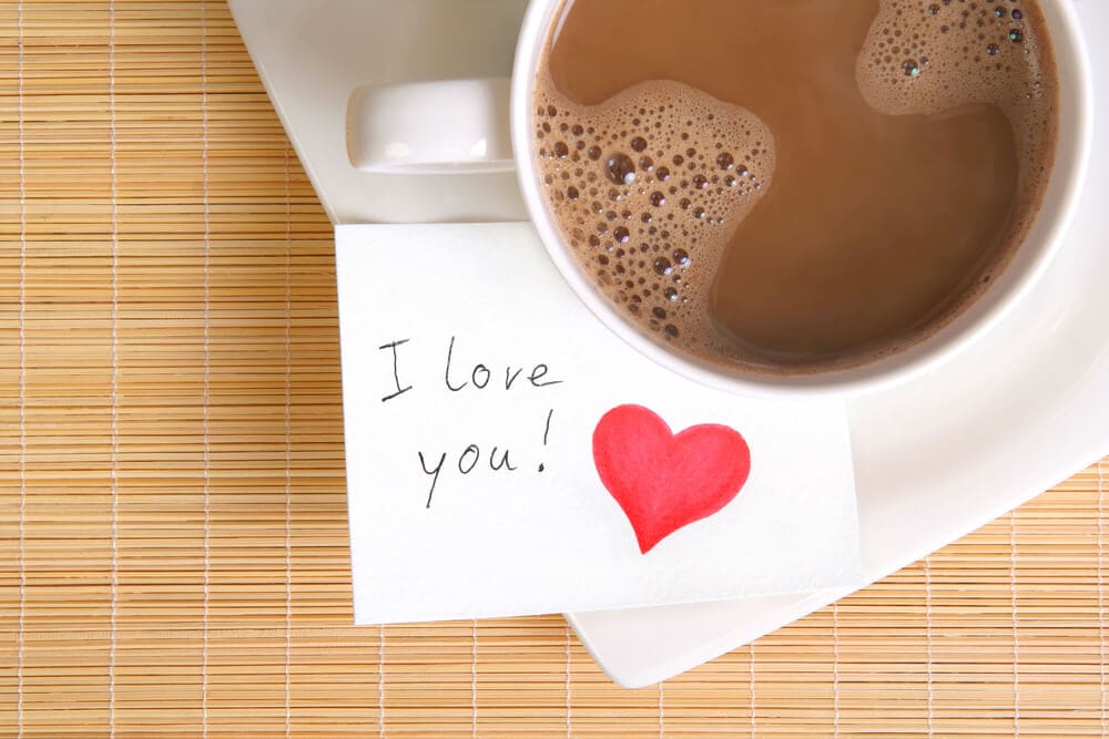 I love you note with cup of coffee