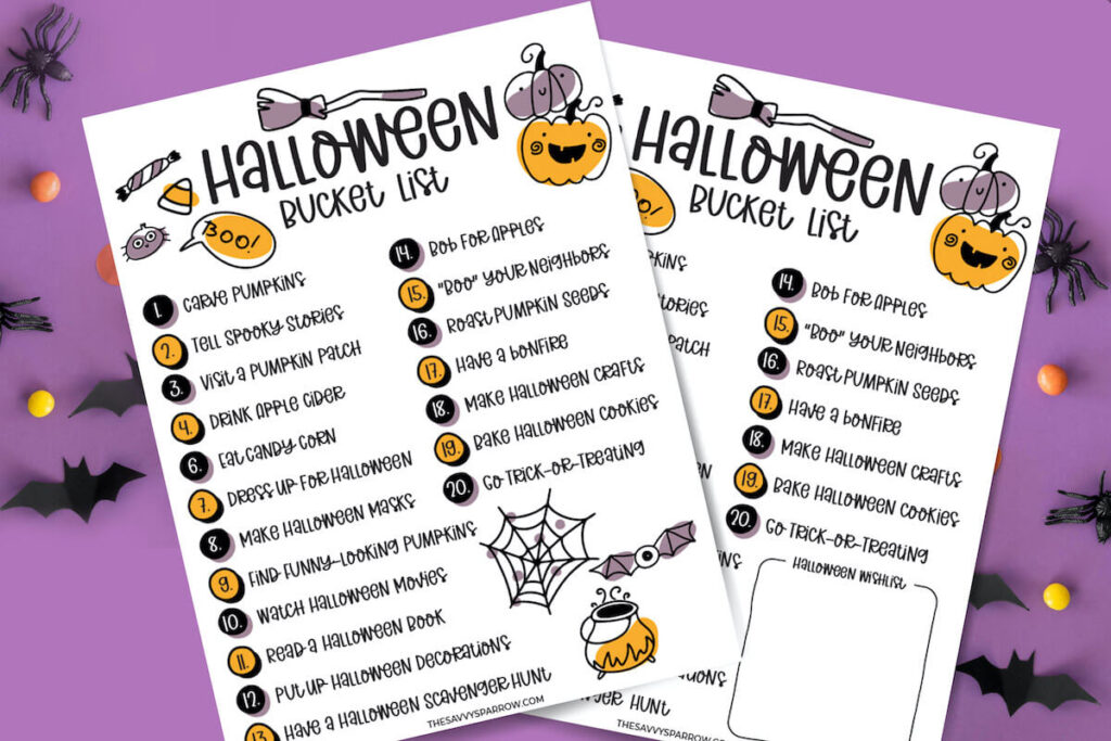 free printable Halloween bucket lists