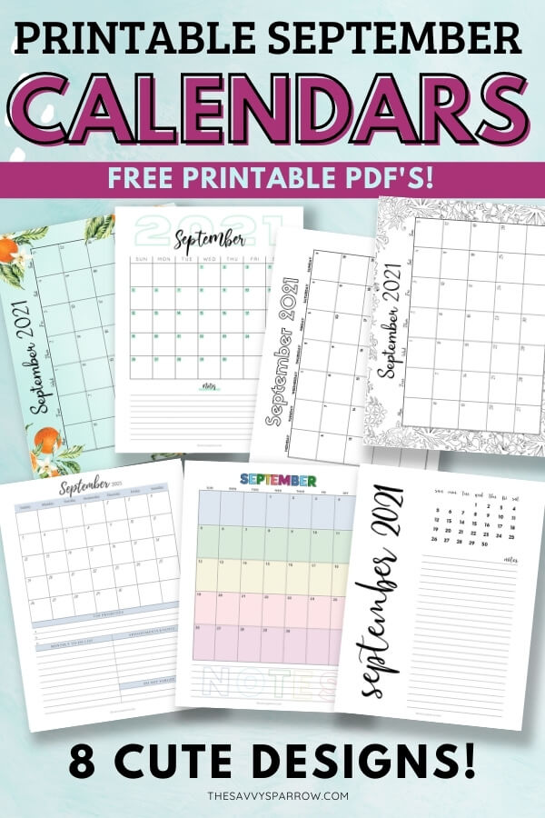 Free Printable September Calendar - 8 Different 2021 Calendar PDFs!