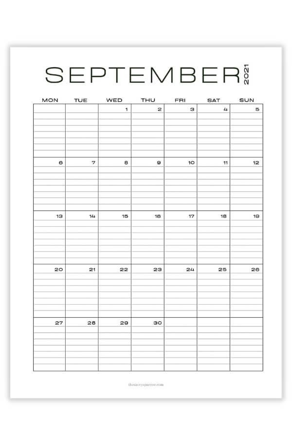 Free Printable September Calendar - 8 Different 2021 Calendar PDFs!