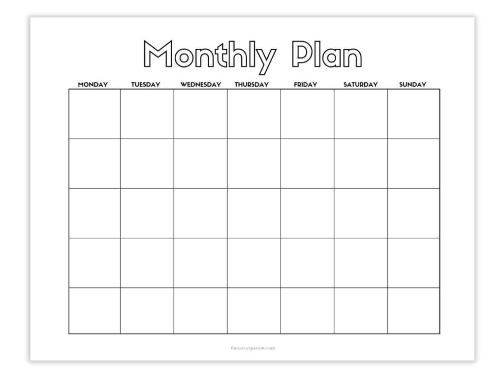 simple modern horizontal monthly plan template