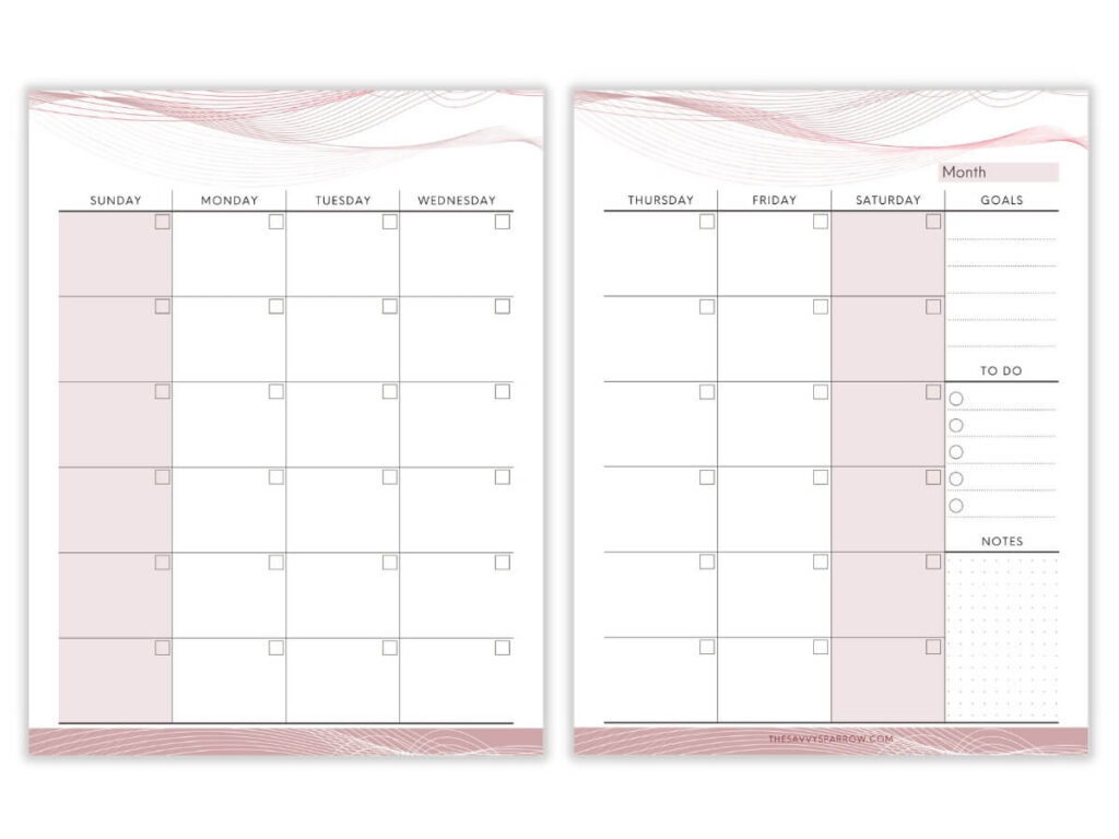 two page monthly planner template