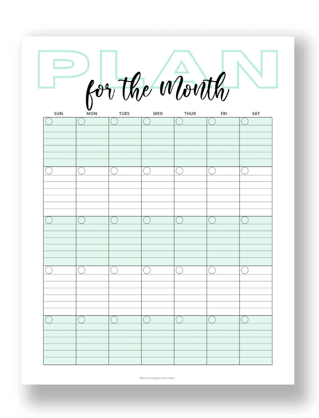 blank monthly calendar template