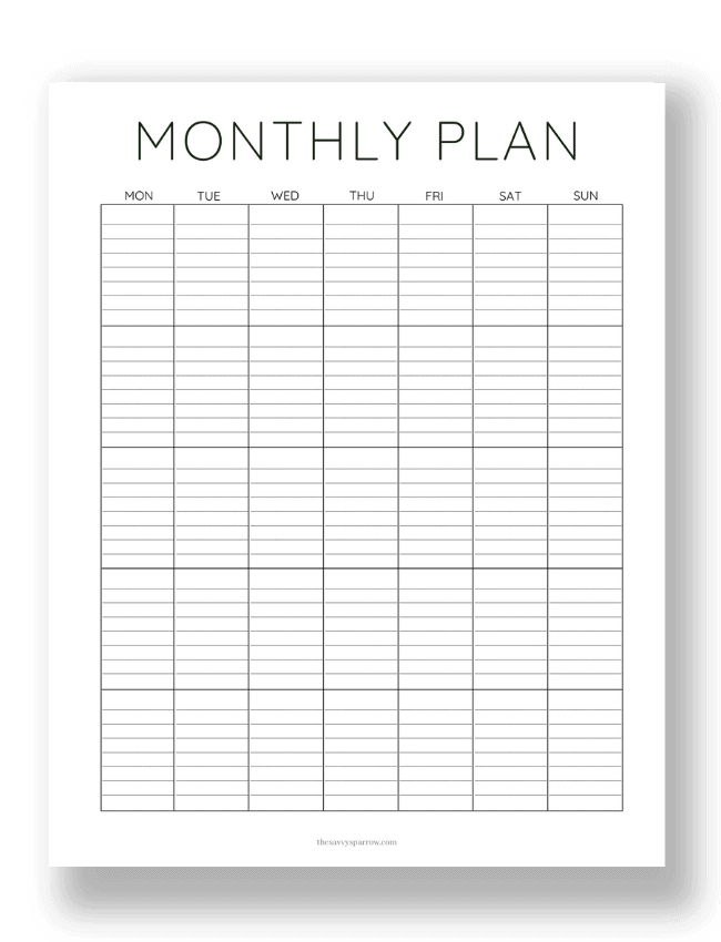 lined one page monthly planning template PDF