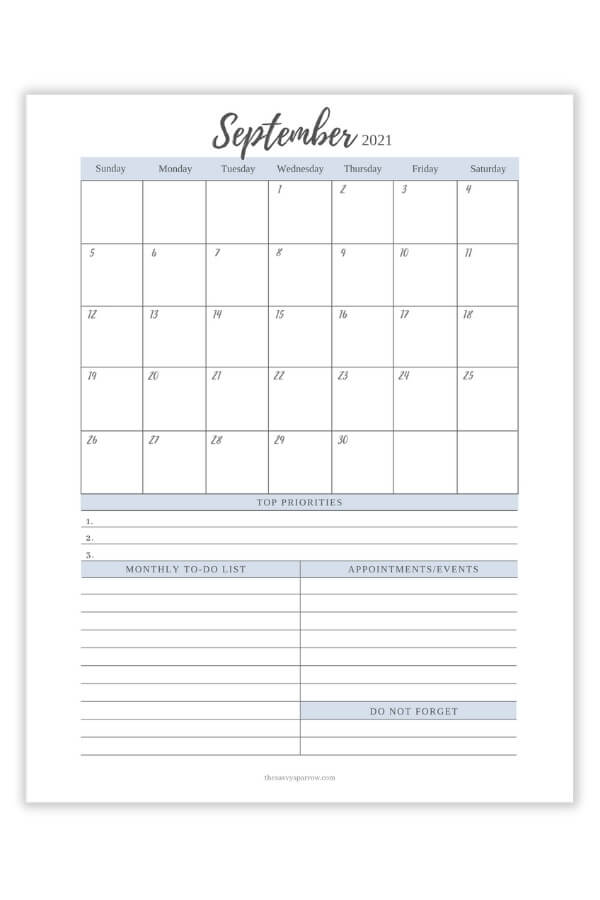 Free Printable September Calendar - 8 Different 2021 Calendar PDFs!