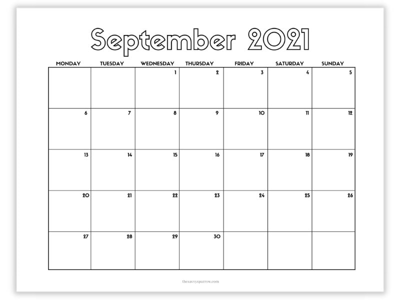 Free Printable September Calendar 8 Different 2021 Calendar PDFs!