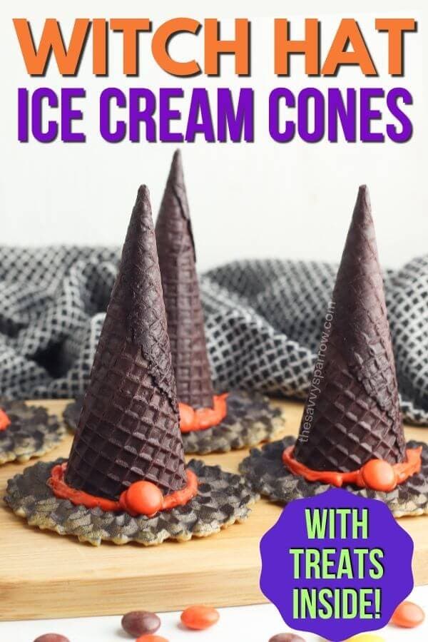 witch hat ice cream cones with treats inside