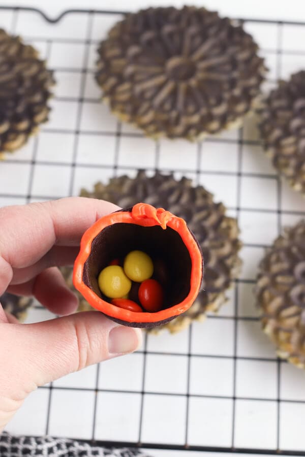 Reese's pieces inside an ice cream cone