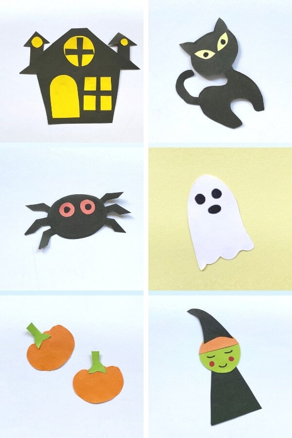 Halloween characters made out of colored construction papers