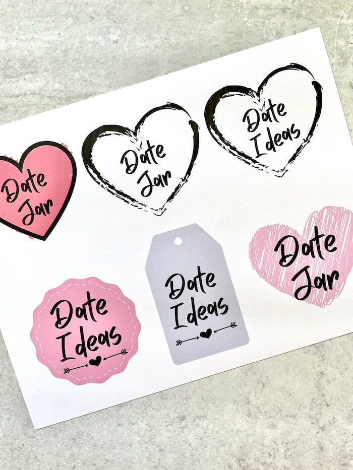 free printable date jar tags