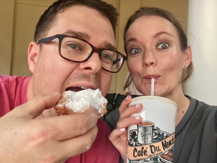 couple eating pastries on date night