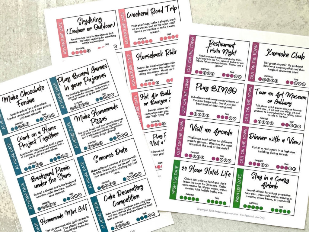 printable date night ideas cards