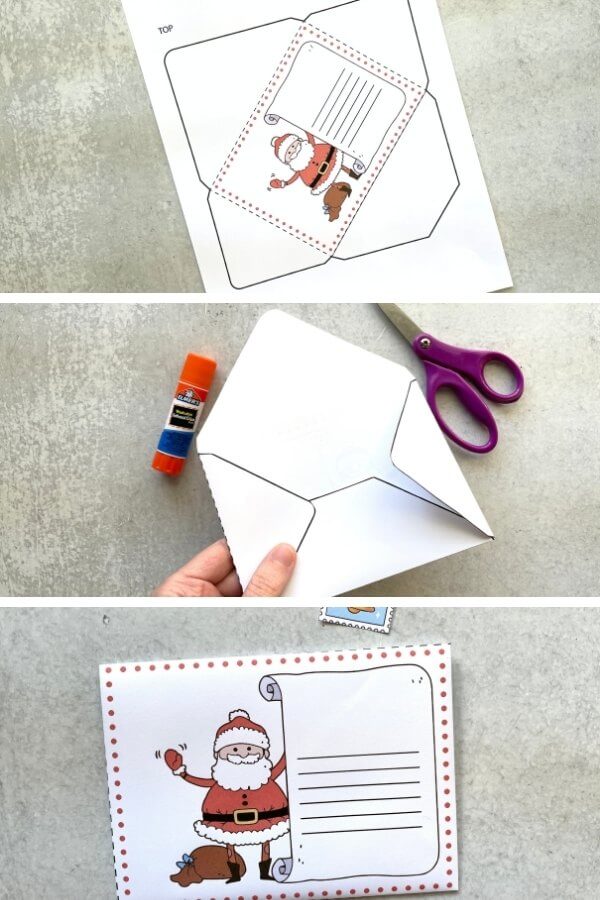 collage showing how to assemble printable envelope template