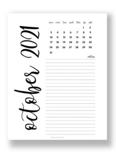 October 2021 Calendars - 8 Free Printable Designs to Choose From!