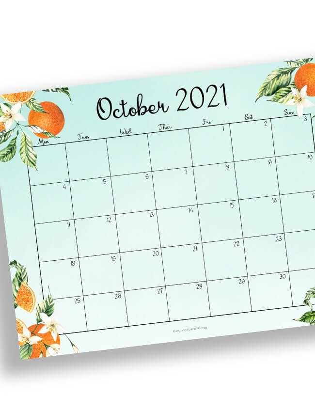 October calendar with orange blossoms