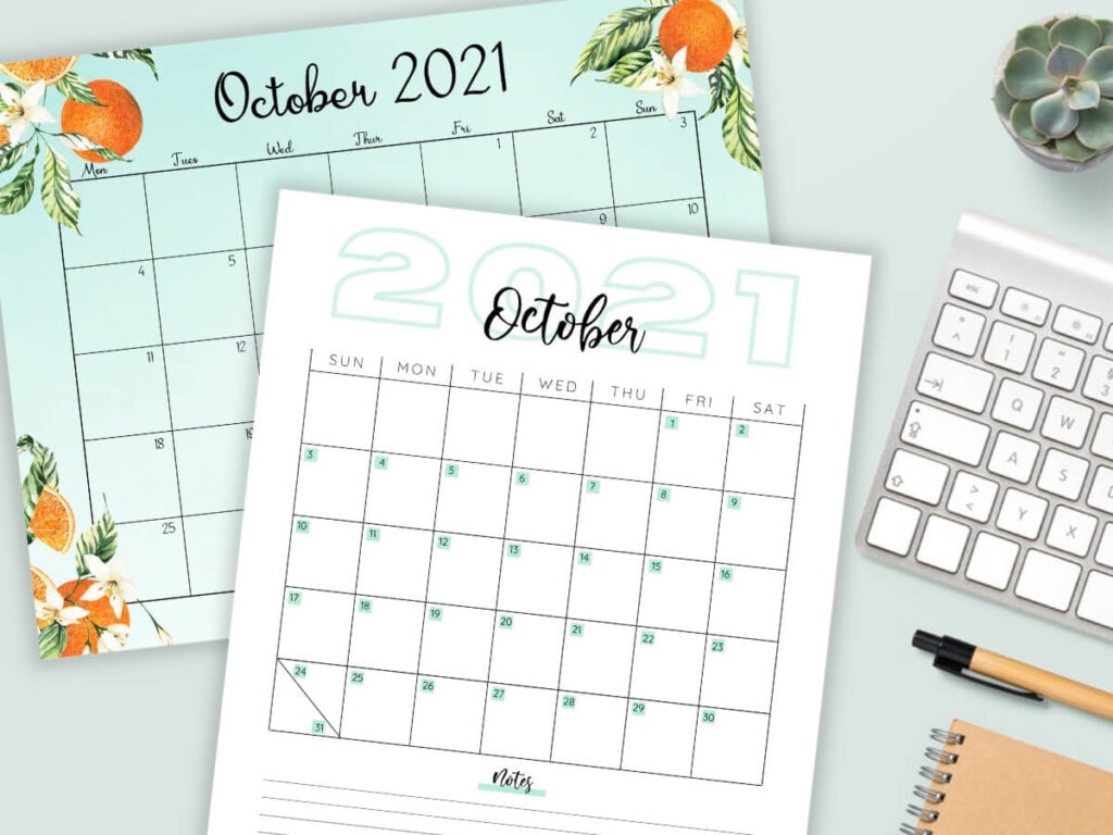 October 2021 Calendars 8 Free Printable Designs to Choose From!