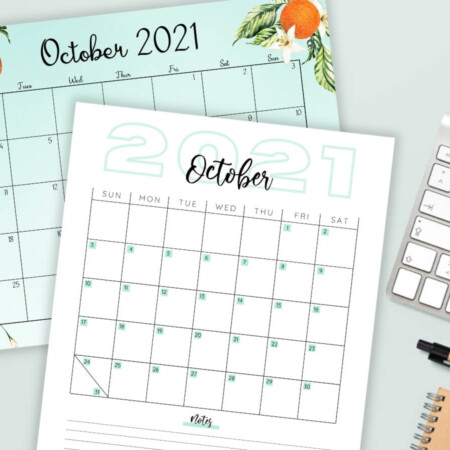 printable October calendar PDFs on a desktop