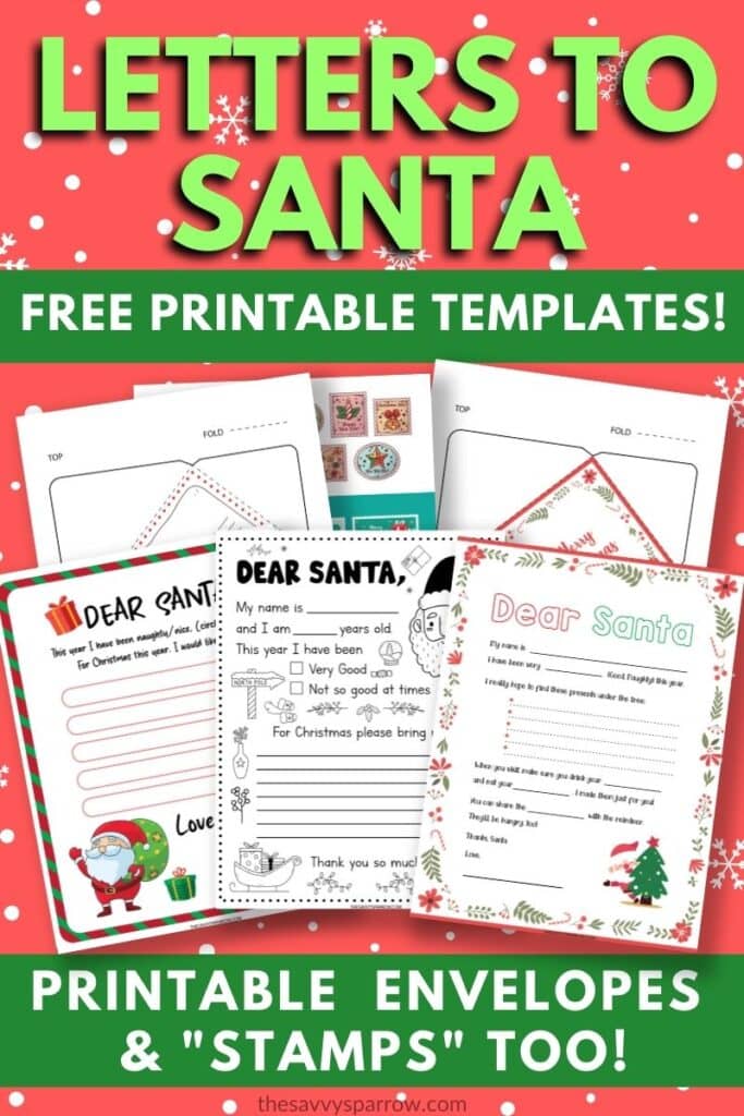 collage of printable Santa letter templates for Pinterest