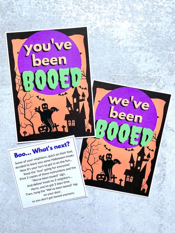 "you've been booed" and "we've been booed" printable signs