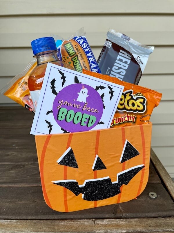 Halloween gift with printable tag that says you've been booed