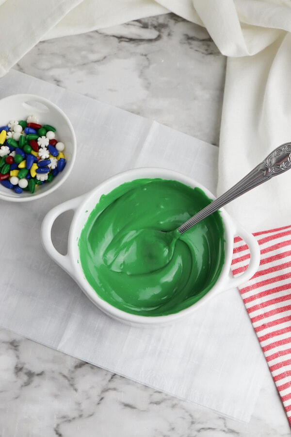 melted green chocolate in a bowl