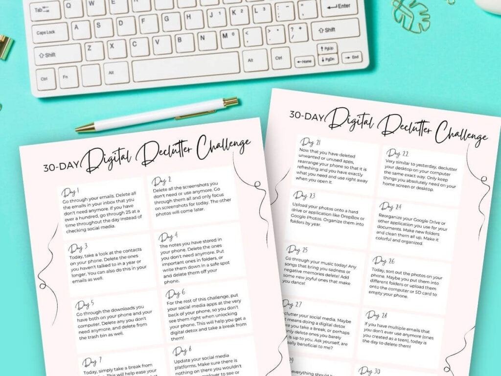 30 day digital decluttering challenge printable