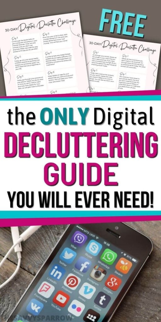 Pinterest graphic that says the only digital decluttering guide you will ever need