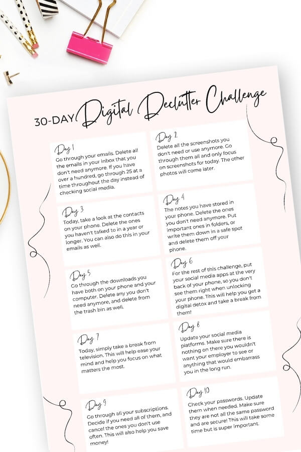digital decluttering challenge printable