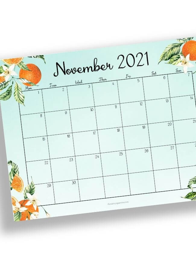 floral printable November calendar