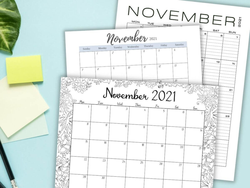 free printable November calendars