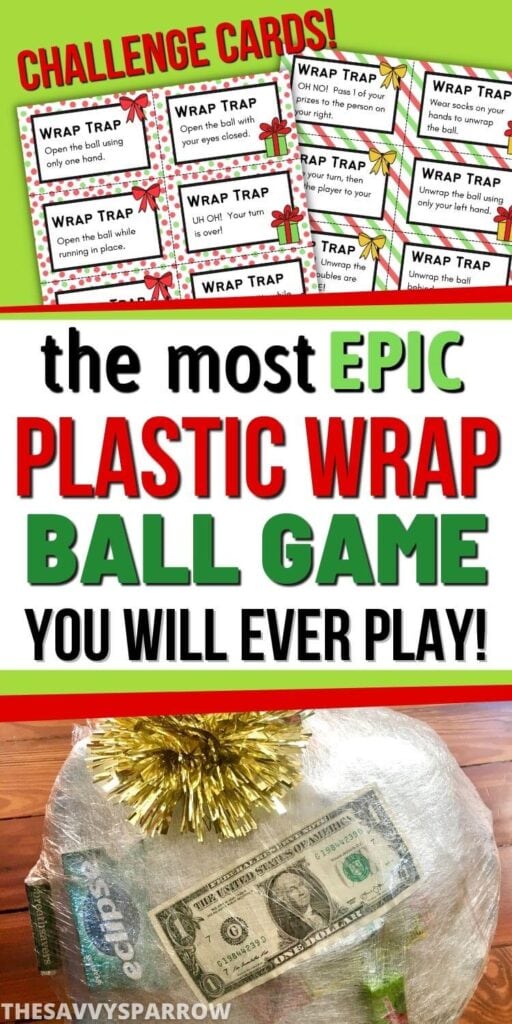 plastic wrap ball game and printable challenge cards