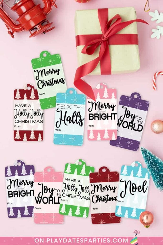 bright colored Christmas tags