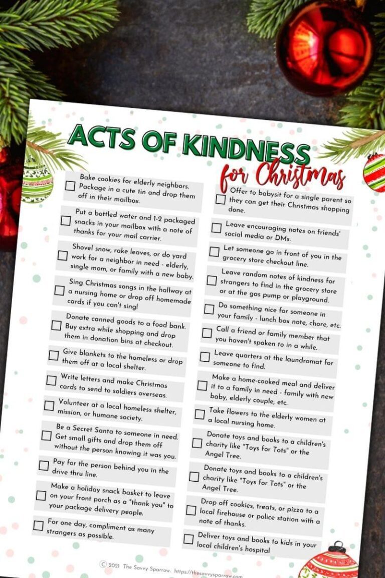 24 Random Acts of Kindness for Christmas - Free Printable List of Ideas!