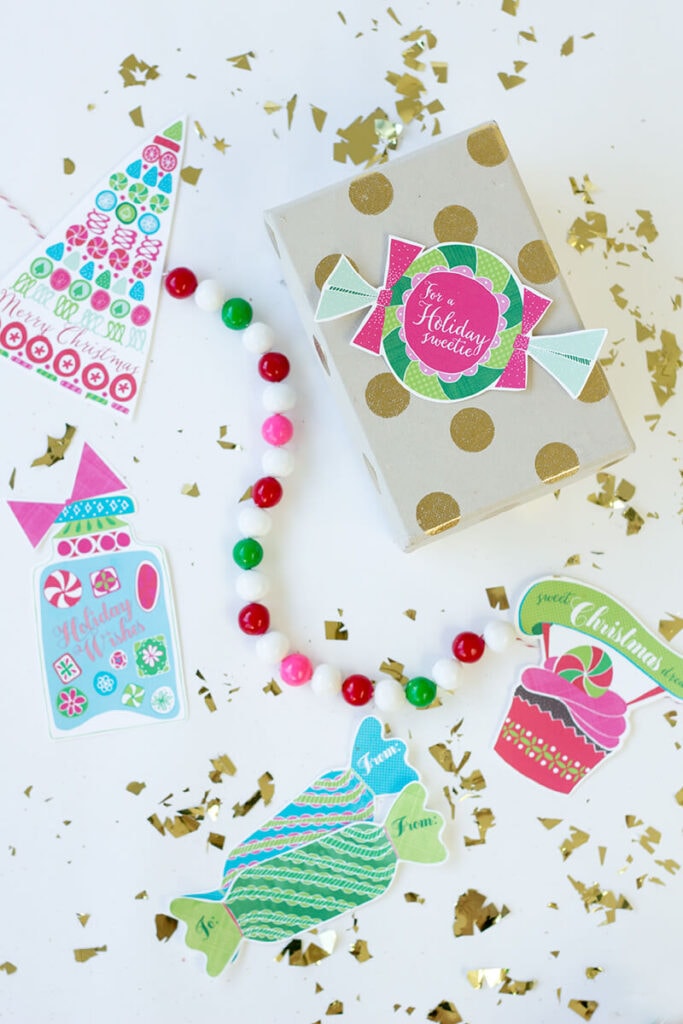 free printable Christmas gift tags in candy shapes