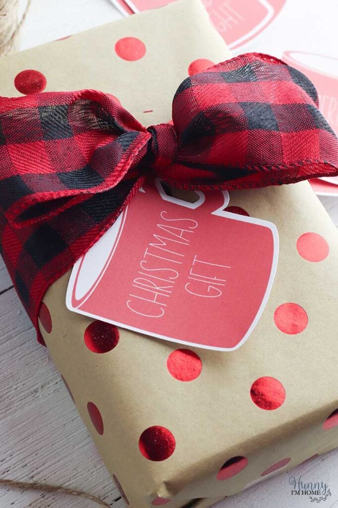 Christmas gift tag in the shape of a coffee mug