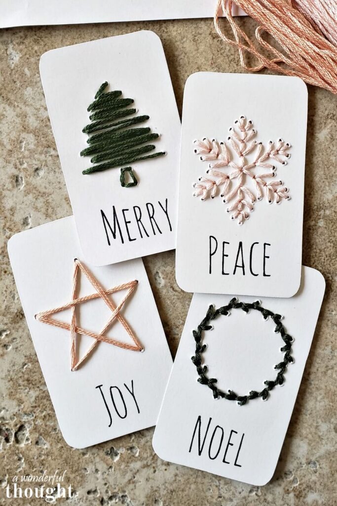 hang embroidered gift tags