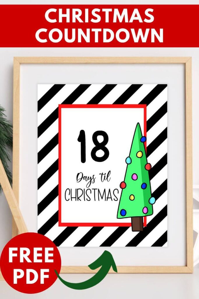 free PDF Christmas countdown with Christmas tree and black stripe