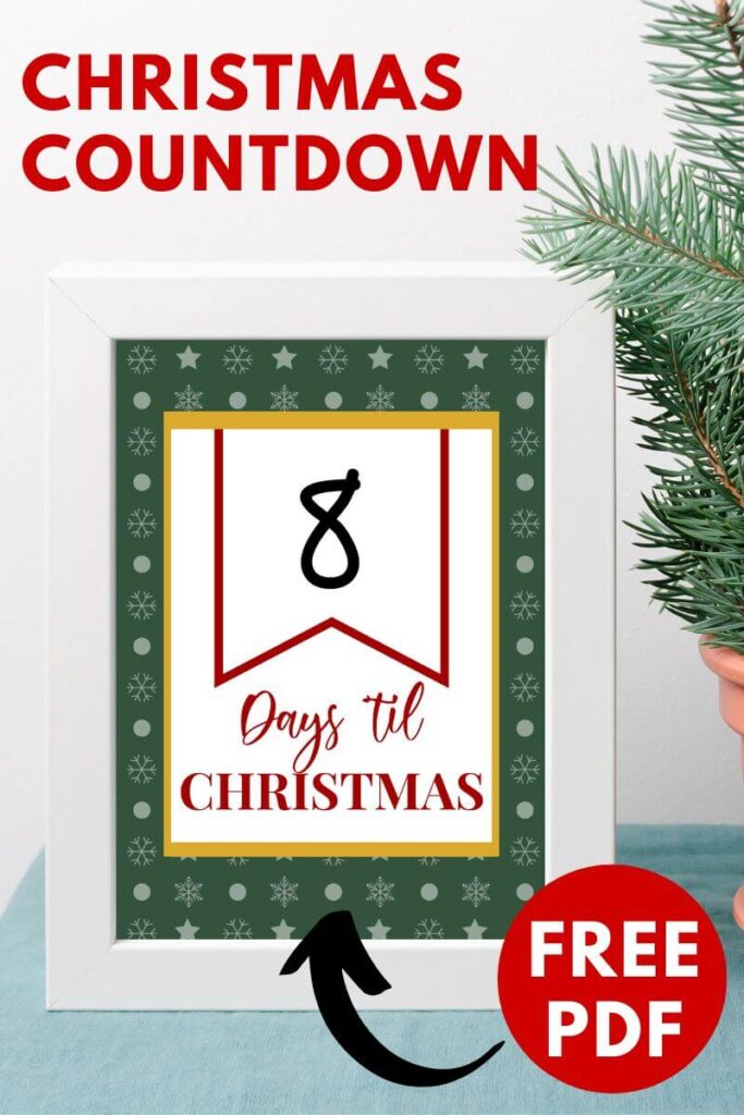 Christmas countdown sign in a frame