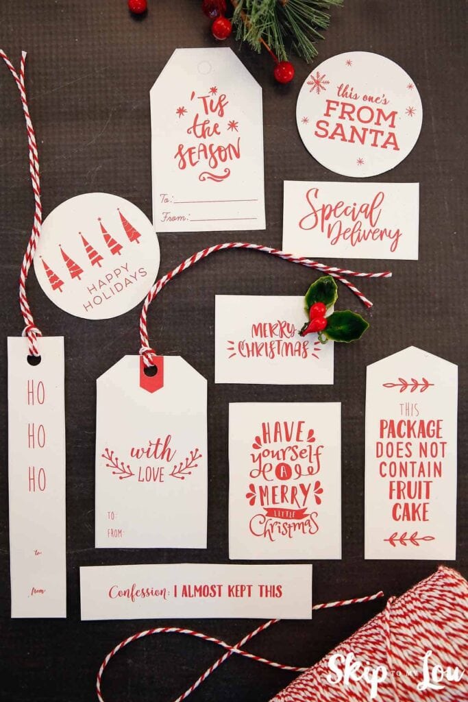 simple red and white Christmas gift tags