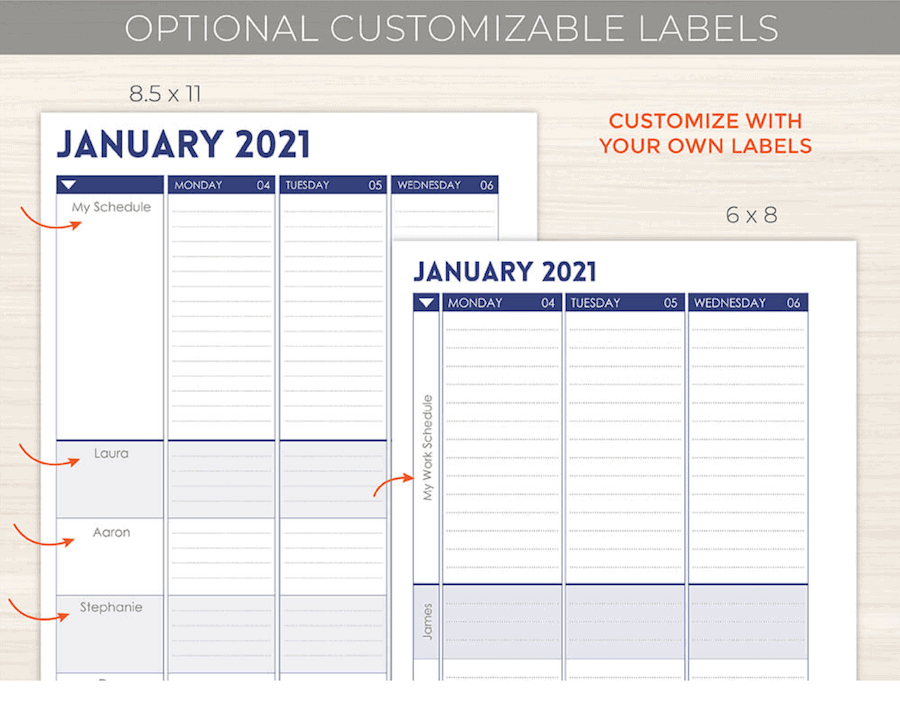 computer screenshot of custom planner layout